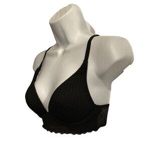 Victoria's Secret Bra Black Lace 34A Body By Victoria Lightly Lined Plunge Bra